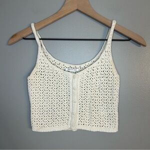 American Eagle Cream Button Front Cream Crochet Sleeveless Top, Size XS